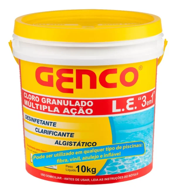 Genco 3 Em 1 Múltipla Ação Balde 10kg Cloro Para Piscina 4 Níveis de dosagem